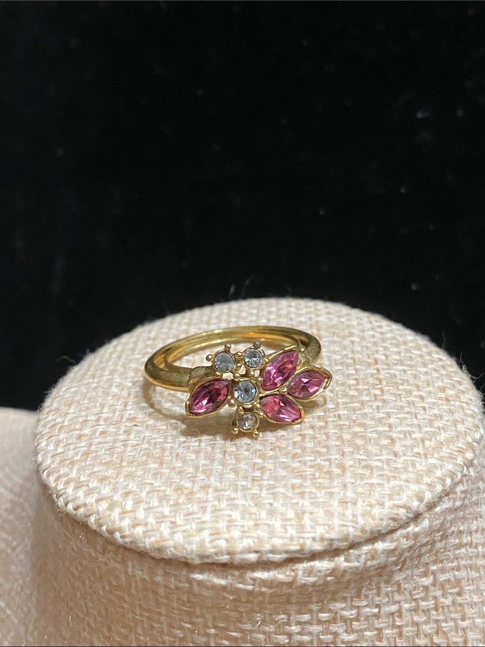 Avon Gold-Tone Ring with Pink Marquise and Clear Stones